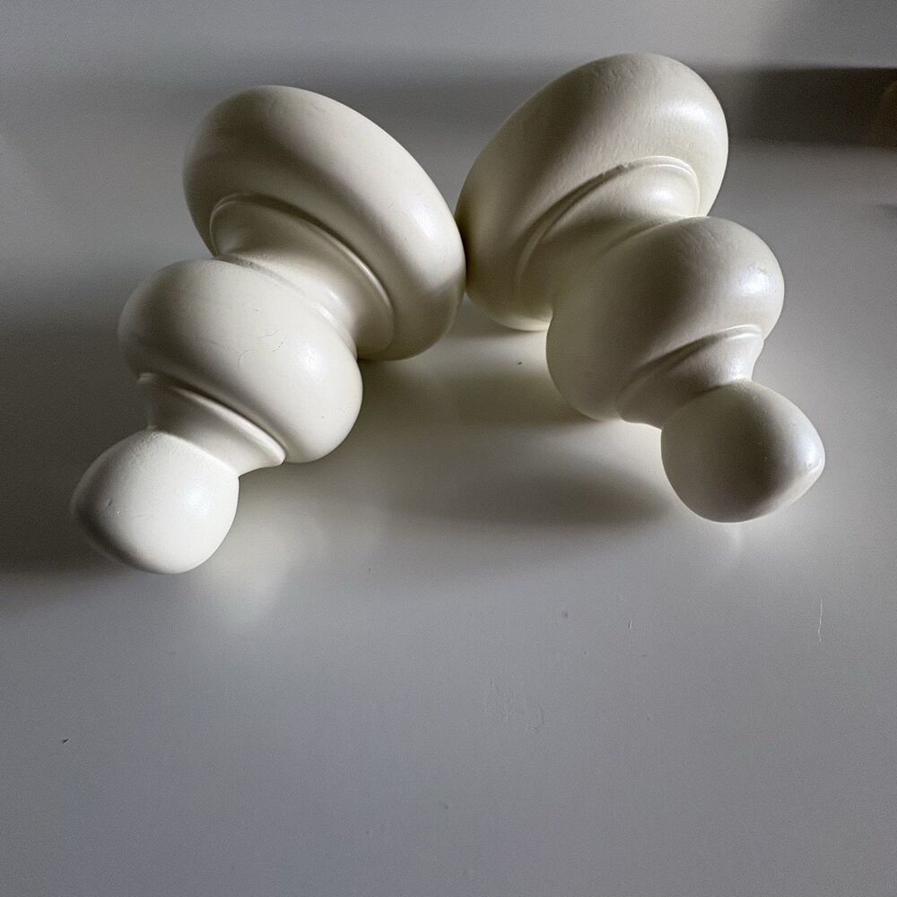 Pottery Barn Set Of 2 White Wood Finials NEW Hardware